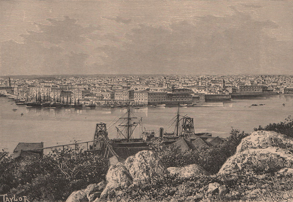 General view of Havana, taken from Casablanca. Cuba 1885 old antique print